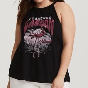Torrid Super Soft Knits Flamingo Lagoon Graphic Tee Tank Size 1X Stretch Black
